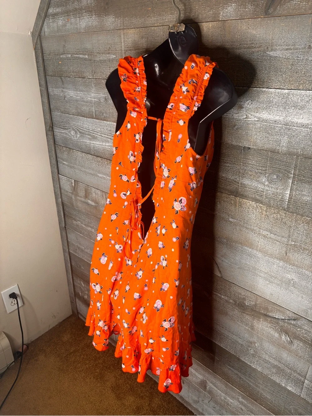 Free People Like A Lady Linen Blend Mini Dress Orange Fruit ruffles